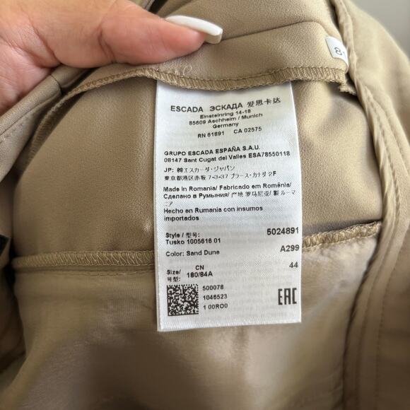 Escada Sand Dune Color Straight Leg Zipper Pocket Trousers Women's Size 44 / 14 - Picture 2 of 12